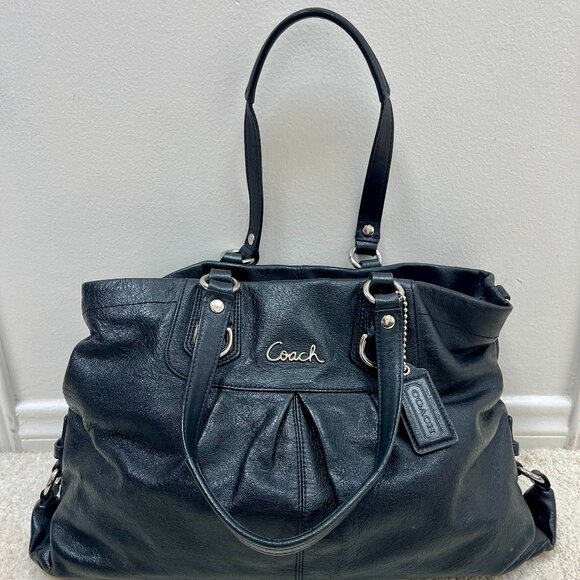 COACH ASHLEY BLACK LEATHER LARGE SATCHEL CARRYALL BAG PURSE F15513 - Picture 1 of 9